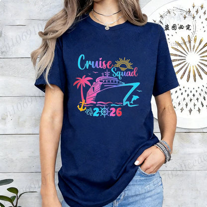 Women’s Cruise Squad 2026 Graphic T-Shirt – Casual Vacation Short Sleeve Tee