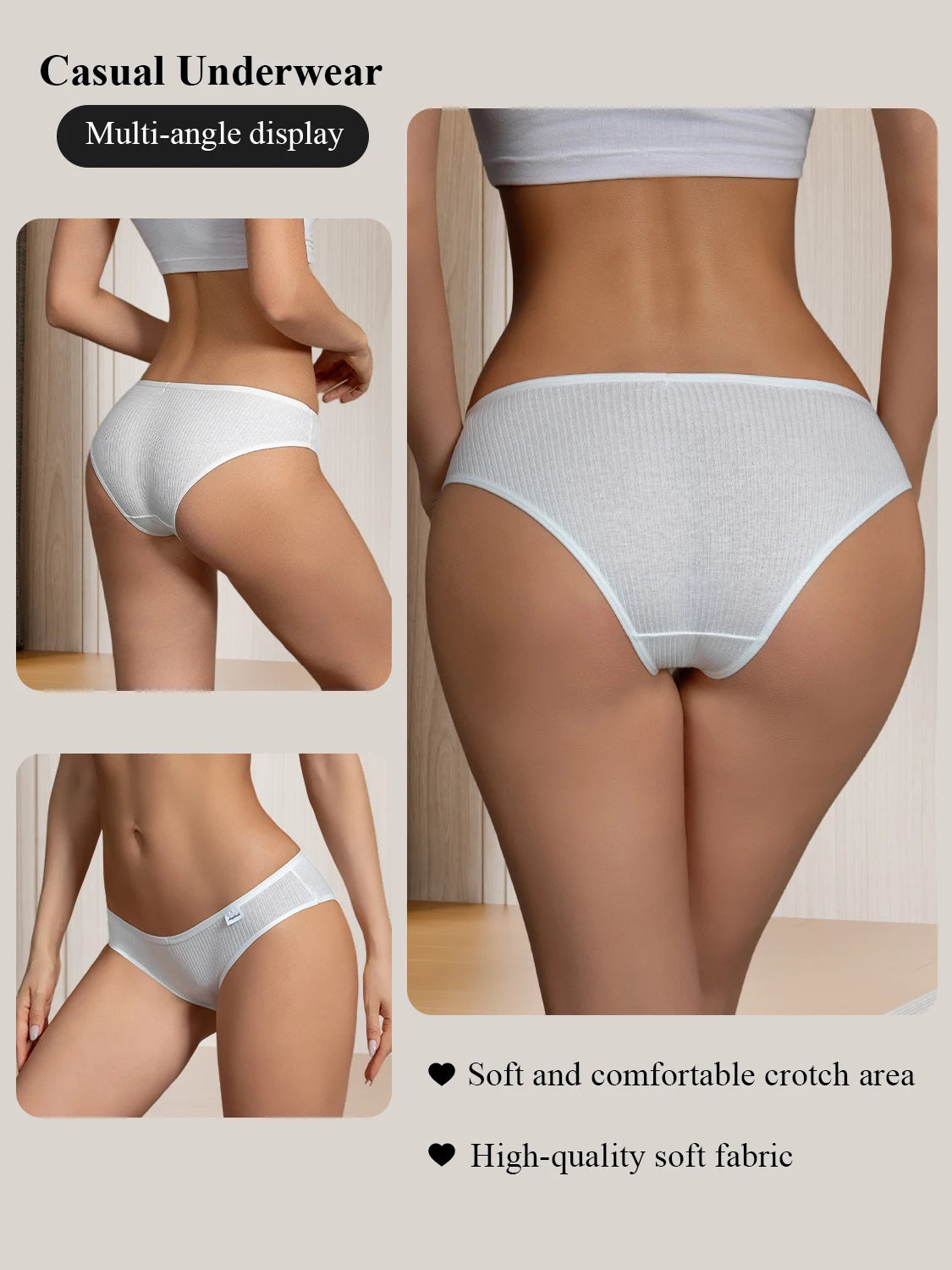 10PCS Pure Cotton Ribbed Briefs