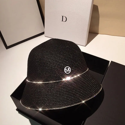 Woolen Rhinestone Solid Color Basin Hat