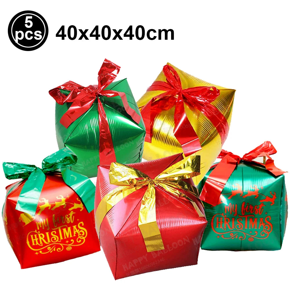 Large Santa Claus Foil Balloons & Christmas Tree Gift Box Decor