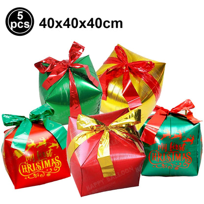 Large Santa Claus Foil Balloons & Christmas Tree Gift Box Decor