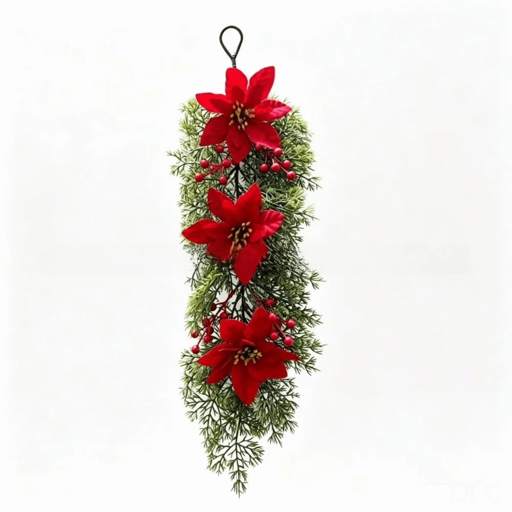 Wall-Mounted Christmas Hanging Vine with Red Berries & Poinsettia