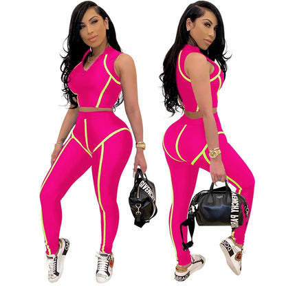 Slim Sleeveless Skinny Crop Tops + Pants Set
