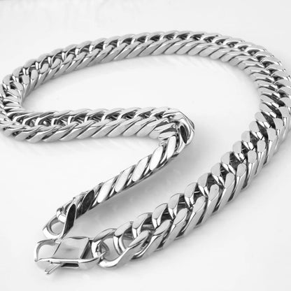 Wide Heavy Polished 316L Stainless Steel Cuban Chain Necklace