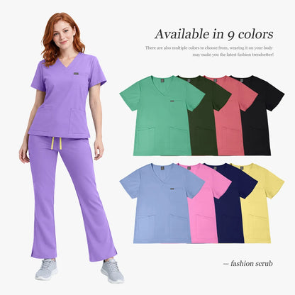 Unisex Stretch Medical Scrub Set – V-Neck Top & Pocket Jogger Pants Workwear