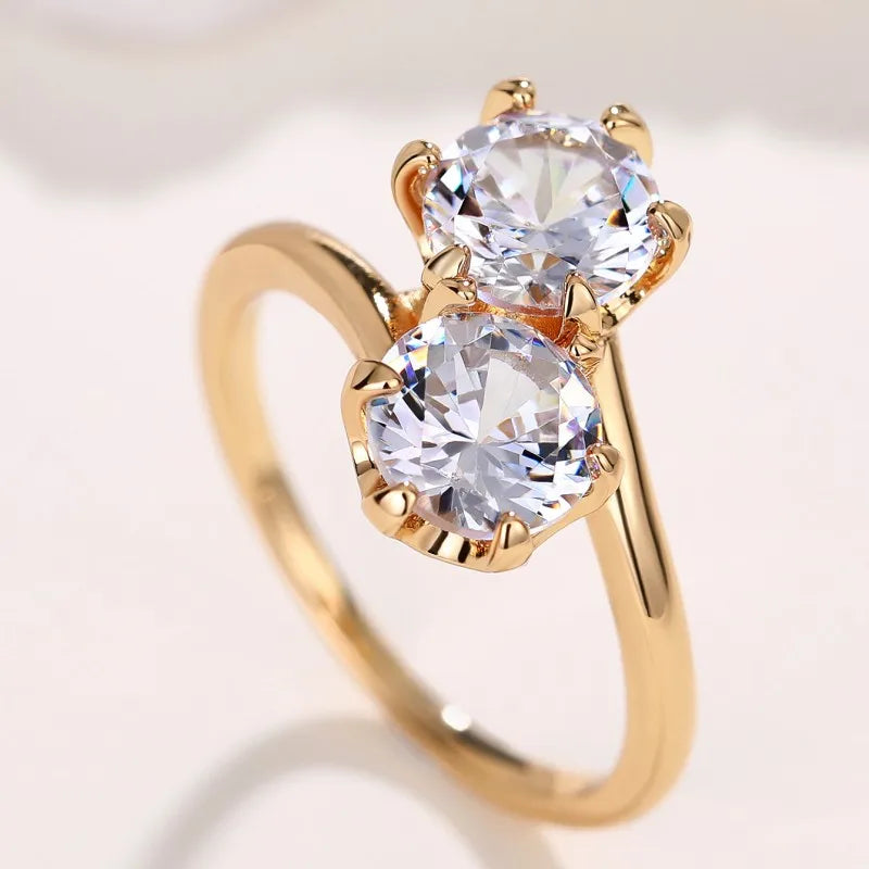 Huitan Double Round Cubic Zirconia Ring
