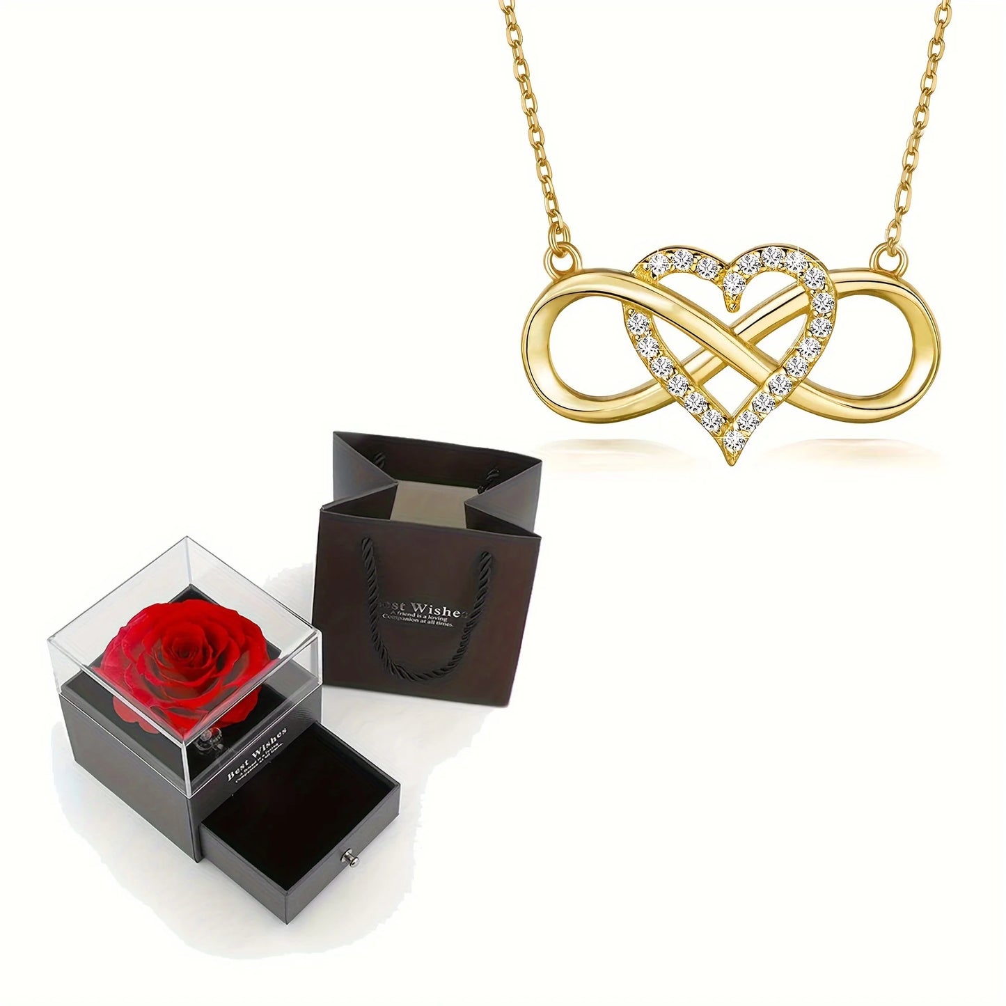 Luxury Heart Pendant Necklace with Rose Gift Box