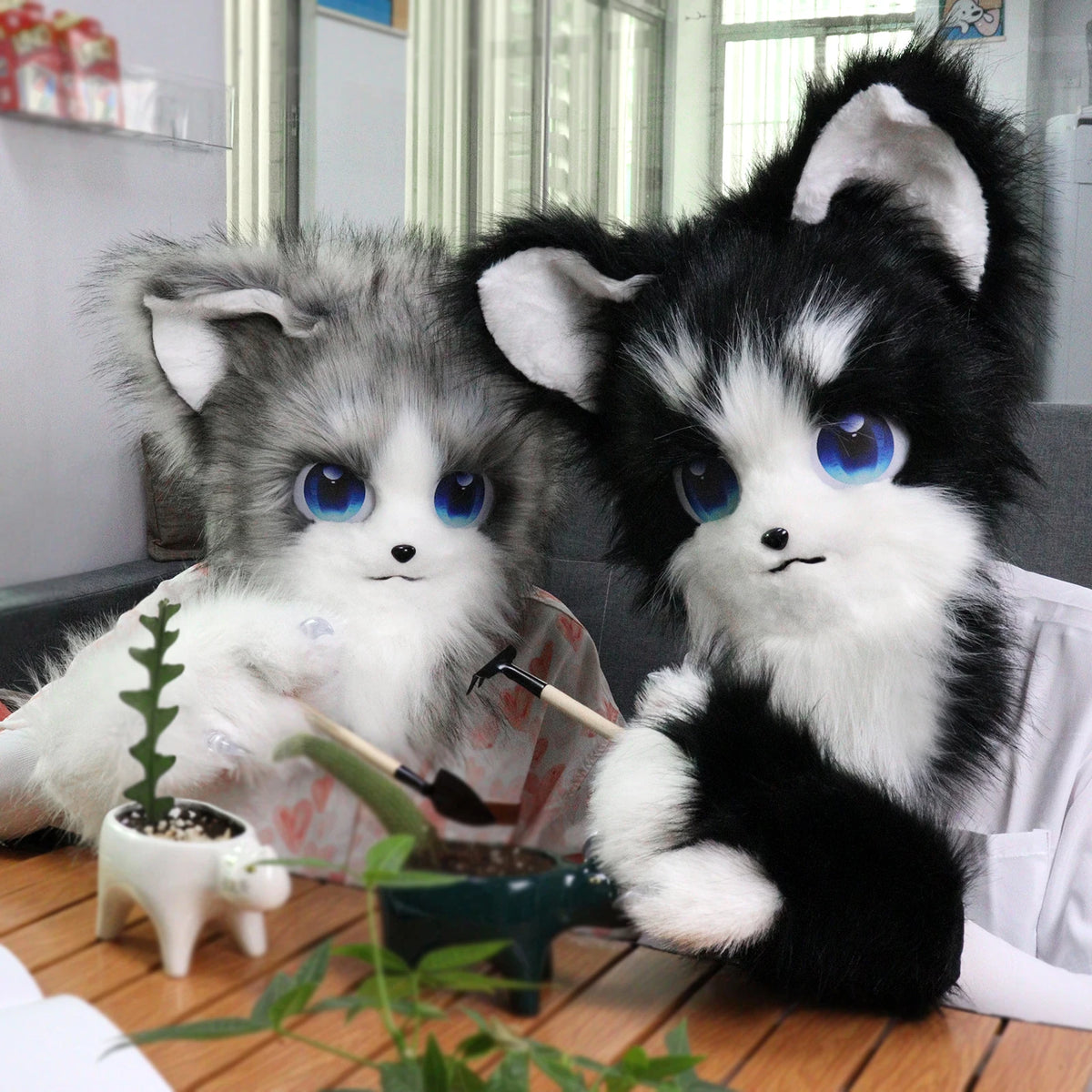 Animal Furry Fursuit Head Mask - Plush Cat & Fox Cosplay Prop