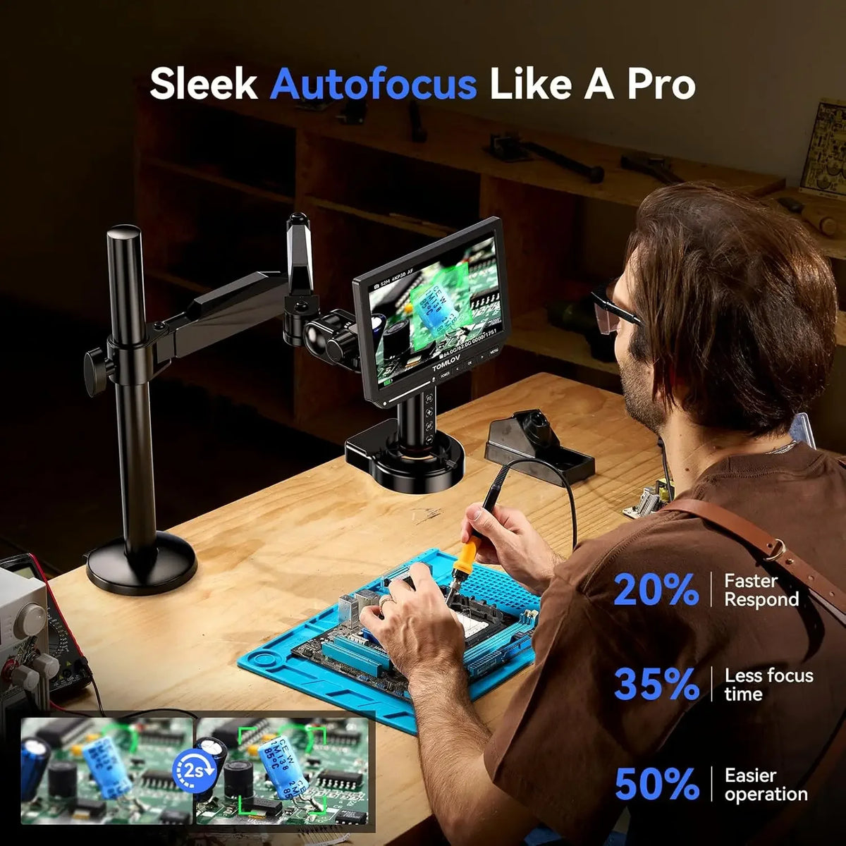 TOMLOV 4K Digital Autofocus 2000X Soldering Microscope