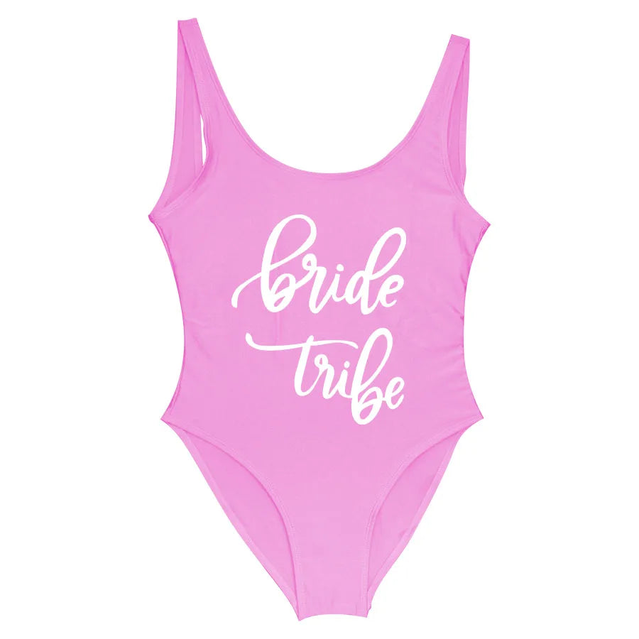 Bride Tribe Print One Piece Swimsuit