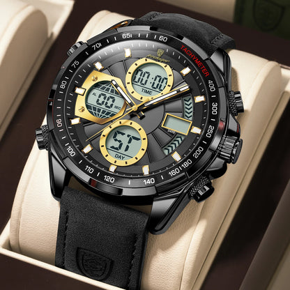 POEDAGAR LED Luminous Dual Time Display Digital Quartz Watch