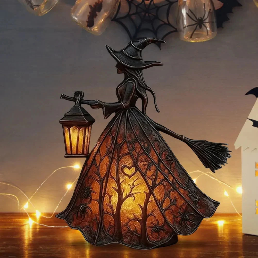 Gothic Halloween Witch Lantern LED Night Light Statue