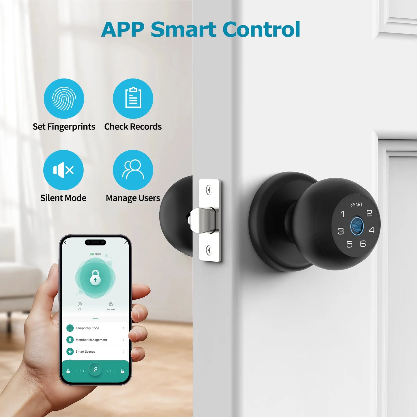 Ball-Shaped Smart Lock Fingerprint App-Controlled Electronic Touchscreen Keypad Door Lock
