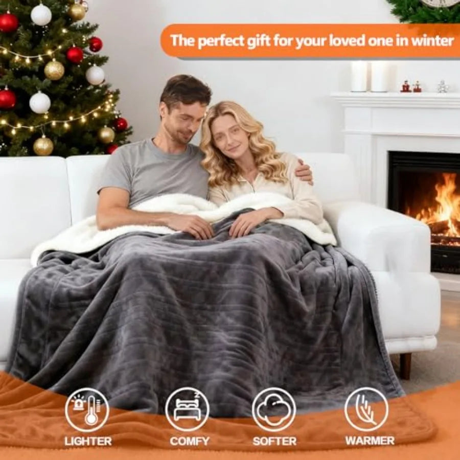 Queen Size 84''x90'' Soft Flannel and Sherpa Electric Blanket with 10 Heating Levels