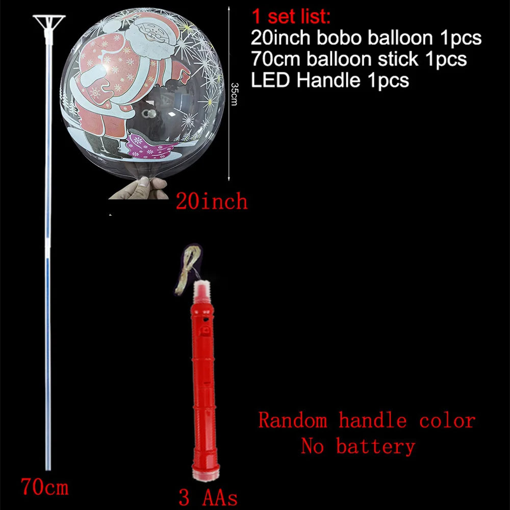Christmas LED Light Up Bobo Balloons, 20 Inch Bubble Balloons with 3 Levels Flashing Handle