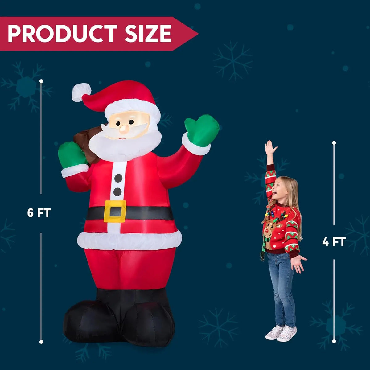 6 FT Christmas Inflatable Santa with Gift Bag - Outdoor LED Lawn Decoration
