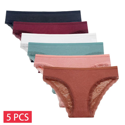 Women's 5-Pack Lace Trim Cotton Seamless Briefs Underwear