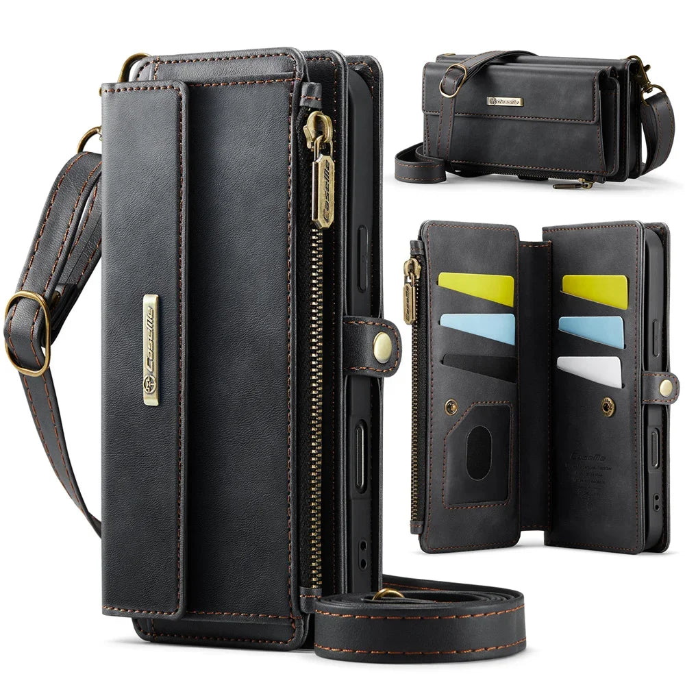 RFID Blocking Slim Leather Flip Wallet Case for iPhone