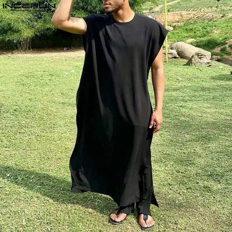 INCERUN Men's Sleeveless Kaftan Jubba Thobe & Pants 2-Piece Set
