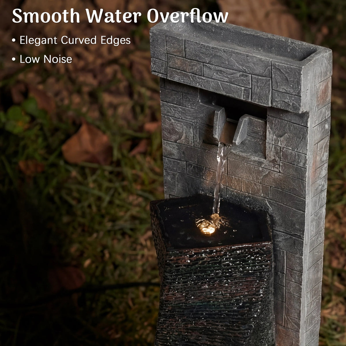 2-Tier Outdoor Cascading Water Fountain with Built-in LED Lights (39.4" H)