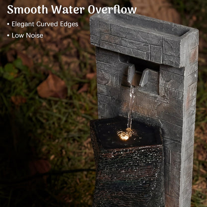 2-Tier Outdoor Cascading Water Fountain with Built-in LED Lights (39.4" H)