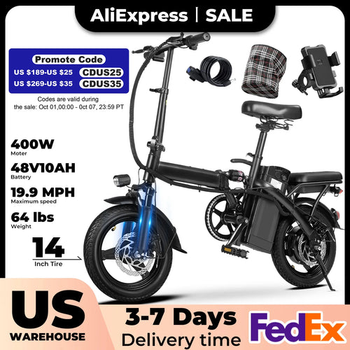 400W Dual Disc Brake Foldable Electric Bicycle Basket