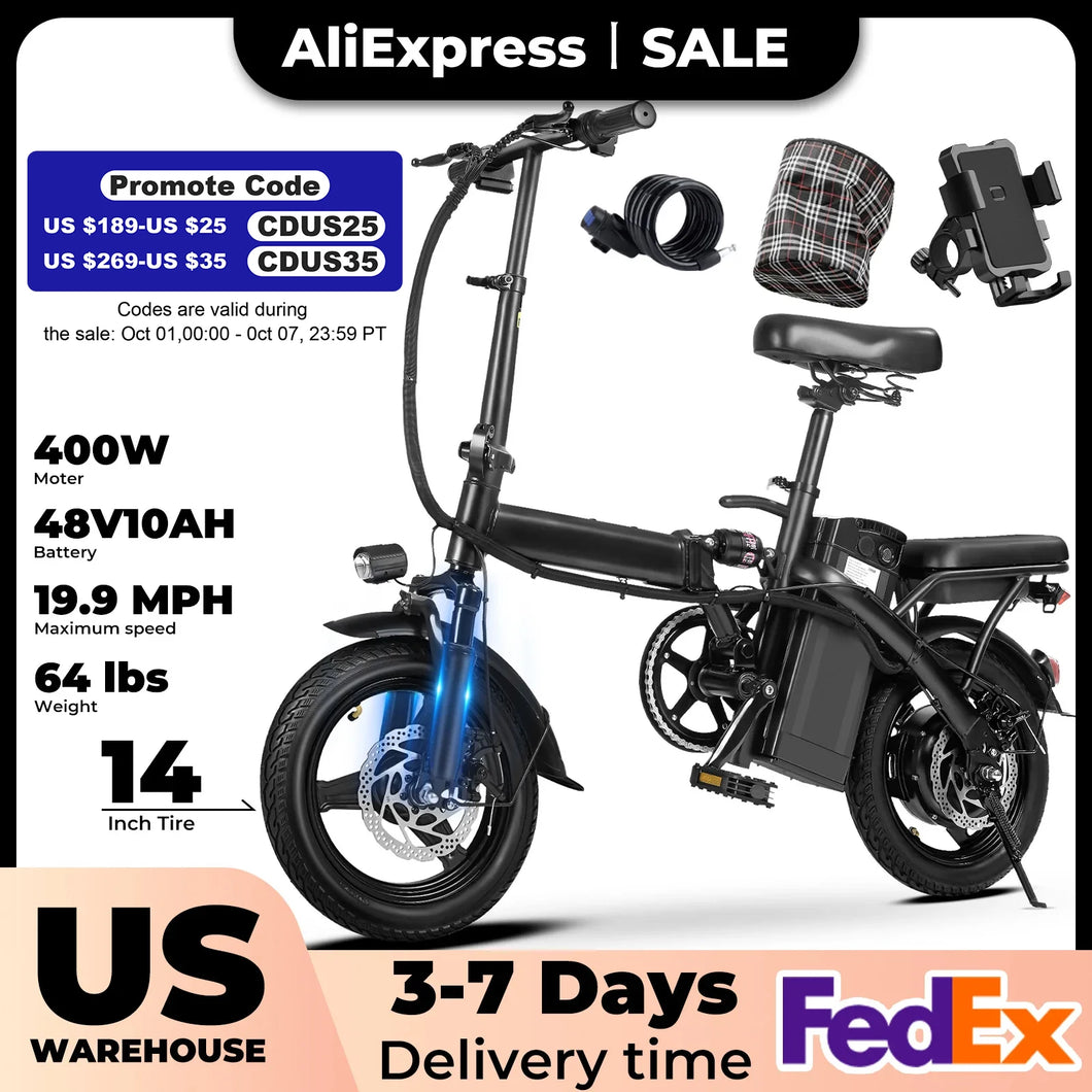 400W Dual Disc Brake Foldable Electric Bicycle Basket
