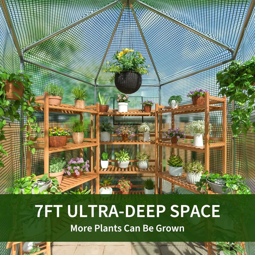 7x7x7.3FT Heavy Duty Metal Walk-in Greenhouse with 180g Double Layer Cover