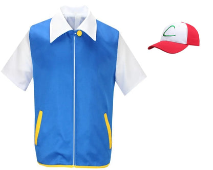 Ash Ketchum Cosplay Costume Set – Anime Trainer Outfit with Jacket, Cap & Gloves for Halloween & Cosplay Events