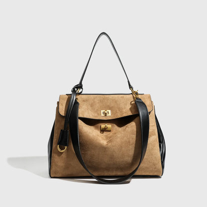 Women's Split Leather Large Capacity Tote Bag & Shoulder Handbag