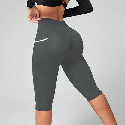Women's High-Waisted Capri Yoga Leggings - Tummy Control Athletic Workout Cropped Pants with Pockets