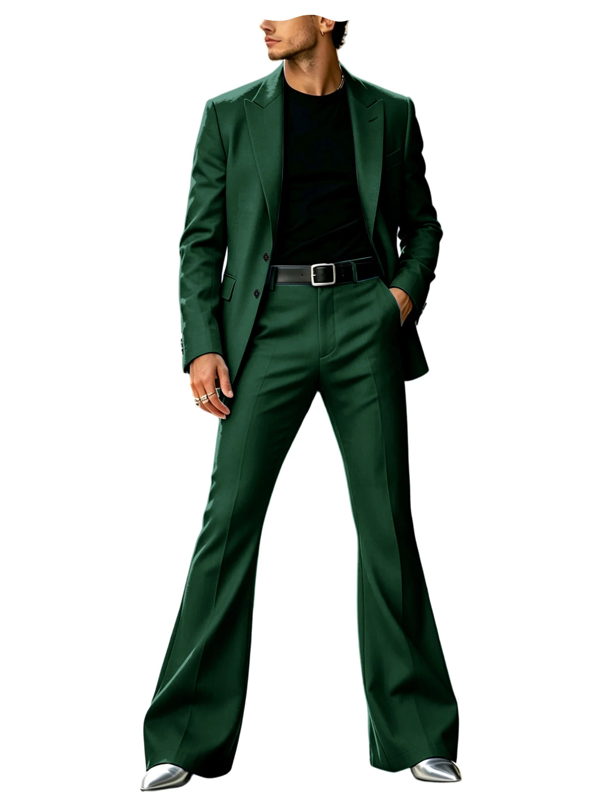 Men's Slim Fit Notched Lapel Blazer & Flared Pants 2-Piece Formal Suit Set
