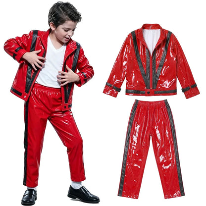 Boys' Michael Jackson Red Leather Jacket & Pants Set 