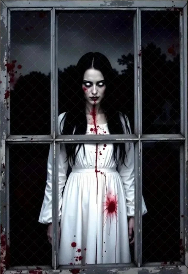 Scary Halloween Window Curtain & Backdrop