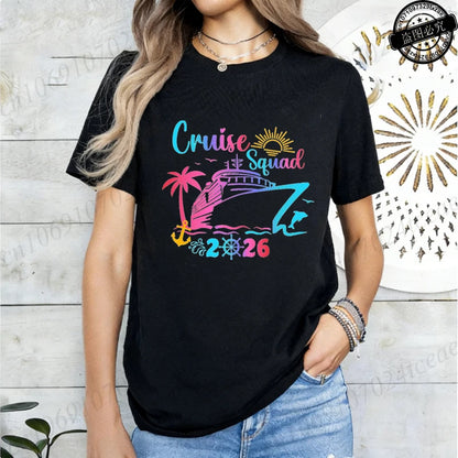 Women’s Cruise Squad 2026 Graphic T-Shirt – Casual Vacation Short Sleeve Tee