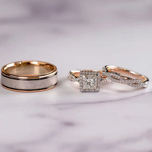 Rose Gold Princess Cut Ring Set