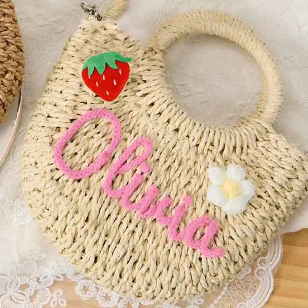 Personalized Hand-Woven Straw Tote Bag – Custom Embroidered Beach & Vacation Crossbody Bag