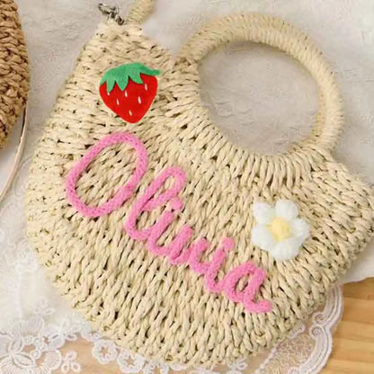 Personalized Hand-Woven Straw Tote Bag – Custom Embroidered Beach & Vacation Crossbody Bag