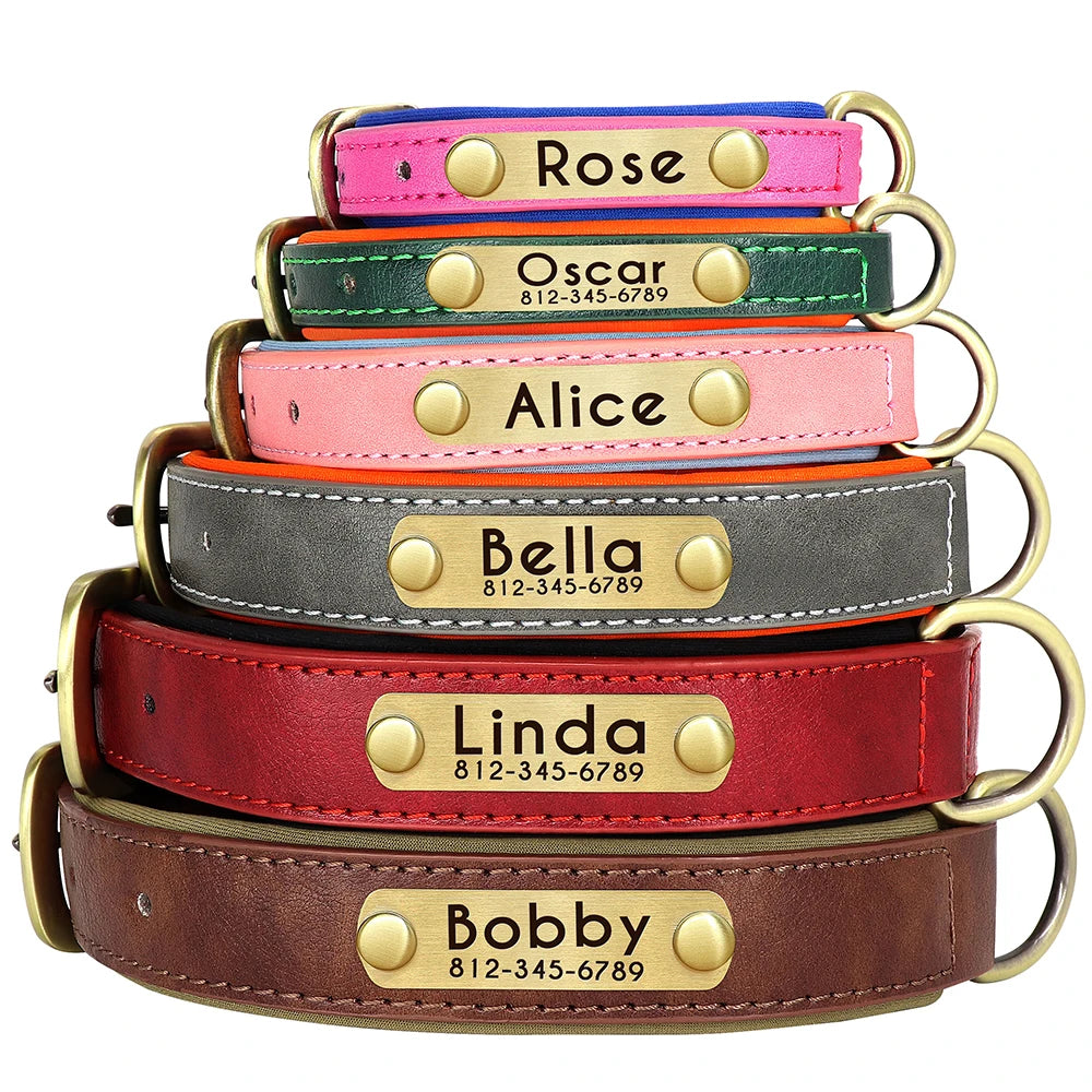 Leather Dog Collar Leash Set Soft Padded