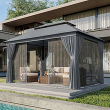 Outdoor Gazebo 10x12 Metal Frame Canopy with Double Roofs with Mosquito Net