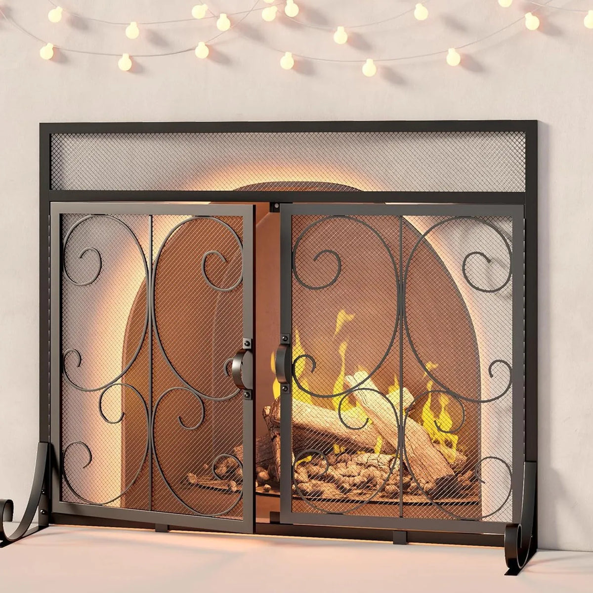 Modern Double-Door Wrought Iron Fireplace Screen Fence