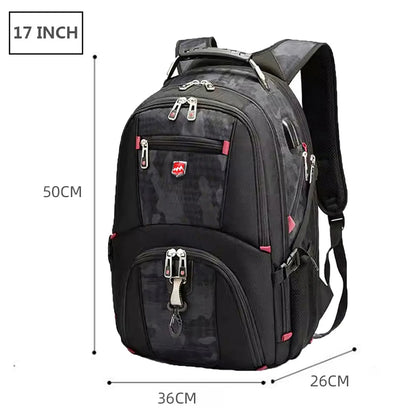SWISTSNGR Men's Anti-Theft Laptop Backpack - Water-Repellent Business & Travel Rucksack with USB Charging Port