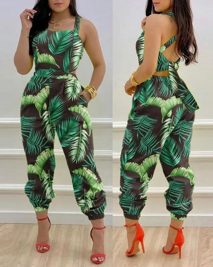 Open Back Printed Jumpsuit
