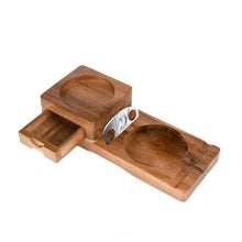 Solid Wood Cigar Ashtray with Cigar Drawer Whiskey Cup Holder Cigar Cutter Stainless Steel Bowl