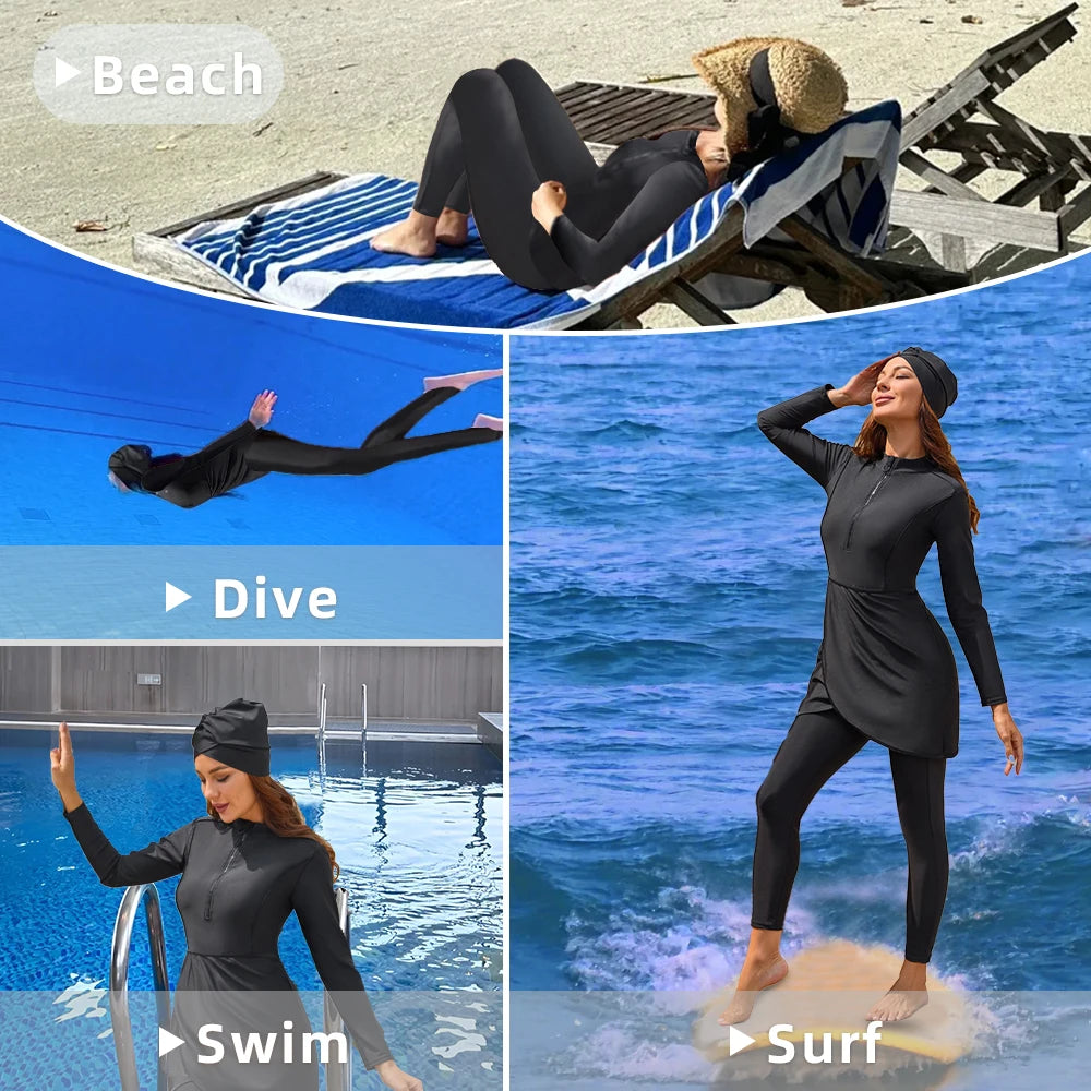 Women's Modest 3-Piece Burkini Muslim Swimwear Set