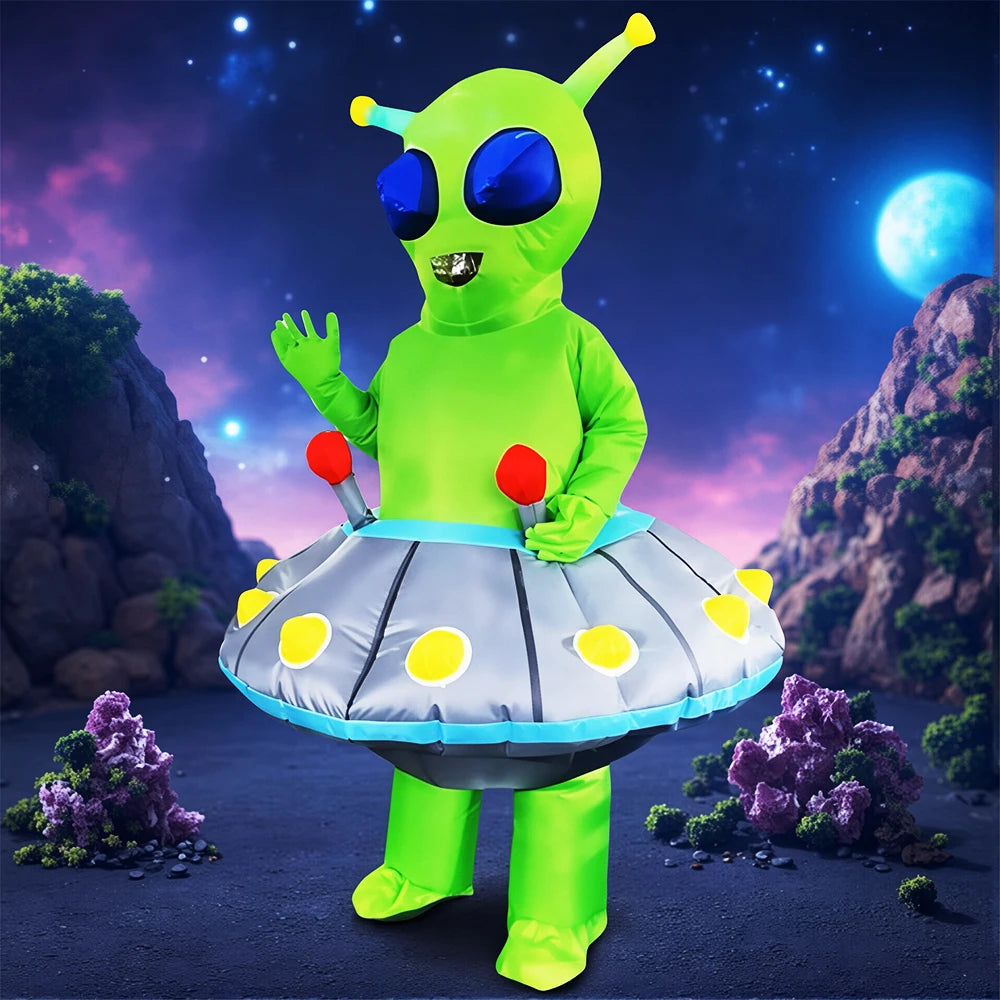 Fancy Funny Mascot Astronaut ET Inflatable Alien Costume Suit - Adult Blow-Up Outfit for Halloween, Purim & Cosplay