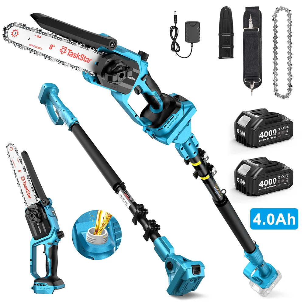 TaskStar 2-in-1 Electric Pole Saw 8" Cordless Chainsaw With Telescoping Rod