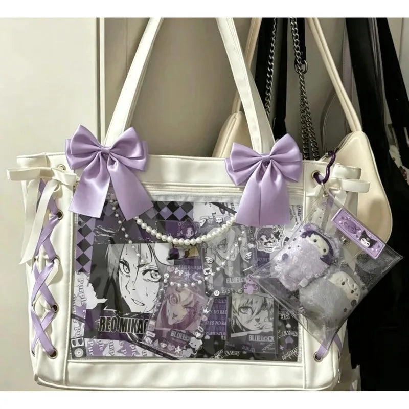 Japanese Cute Ribbon Ita Bag Transparent Lolita Tote Bag