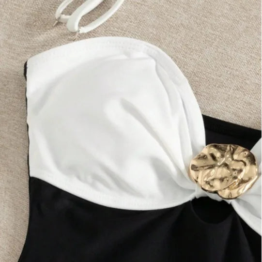 Women's Color-Block One-Piece Cutout Swimsuit