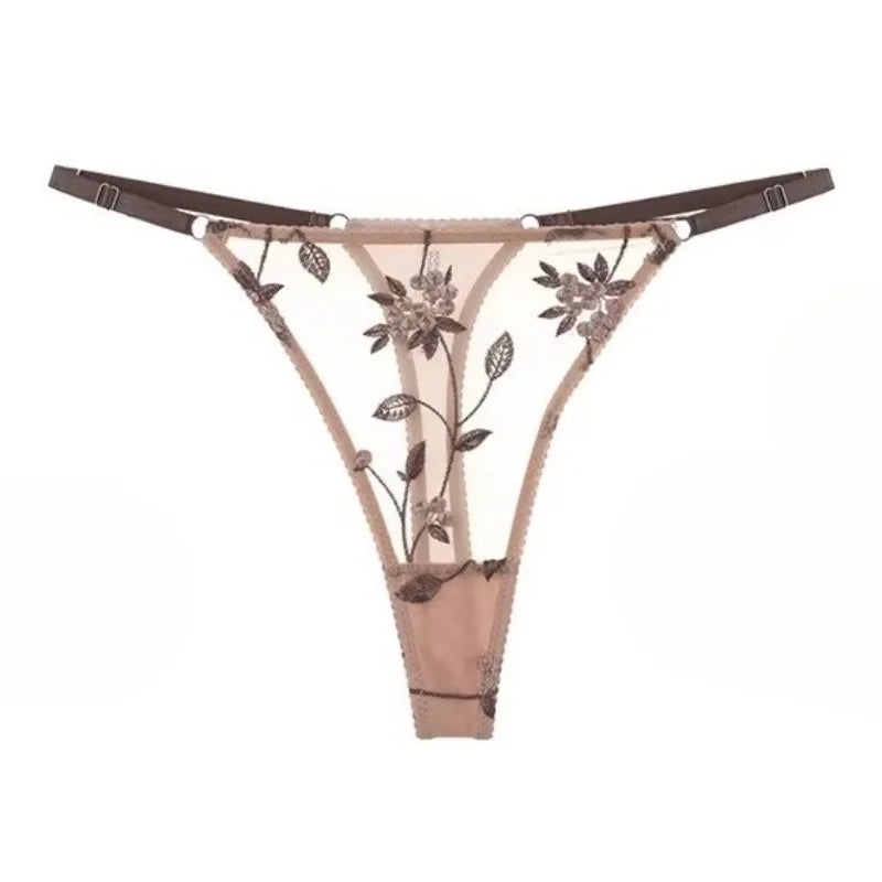 Women's Embroidered Mesh Sheer Bra & Thong Lingerie Set